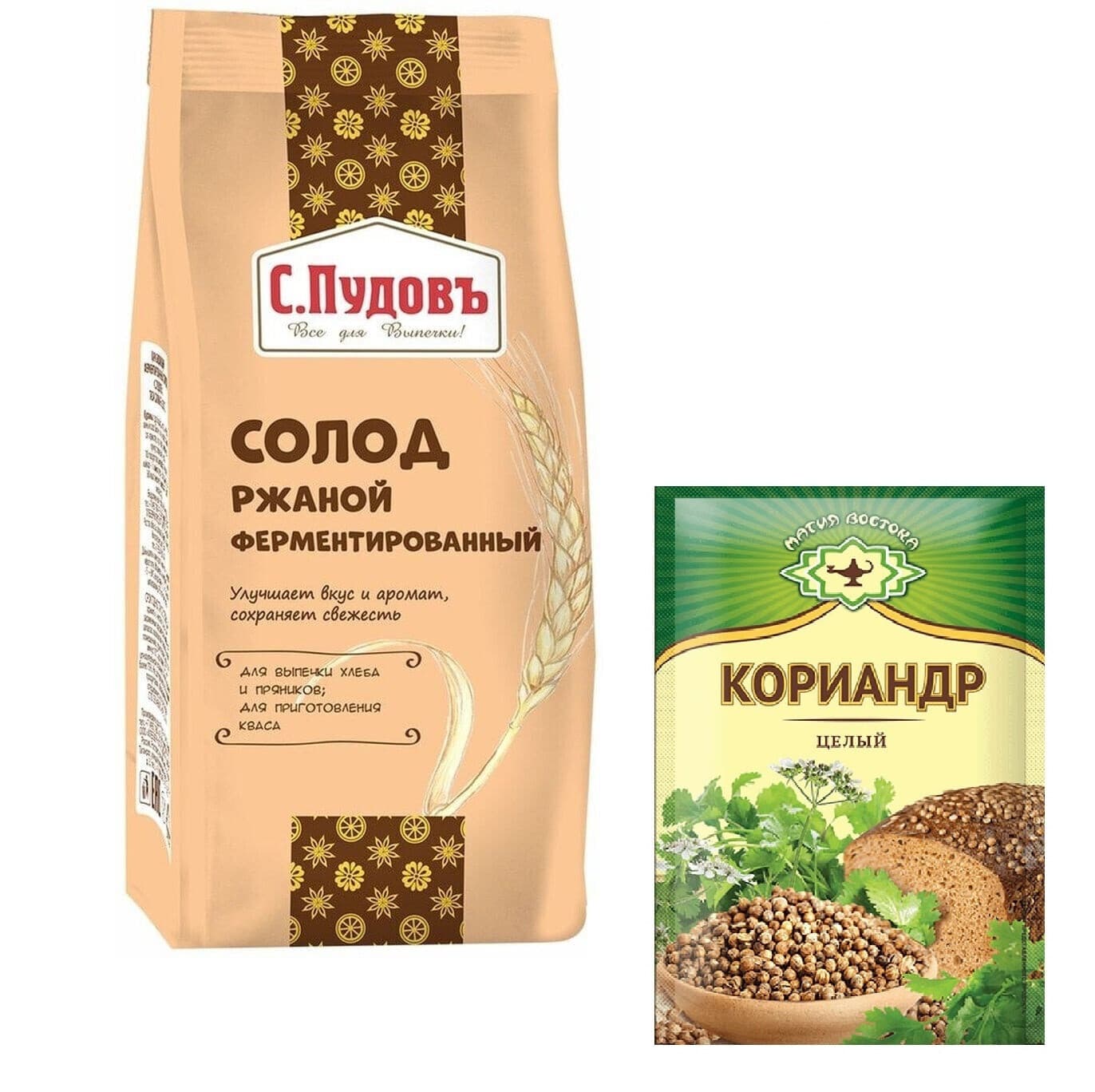 Fermented Rye malt for bread S.Pudov 300g + coriander С.Пудовъ Солод ржаной