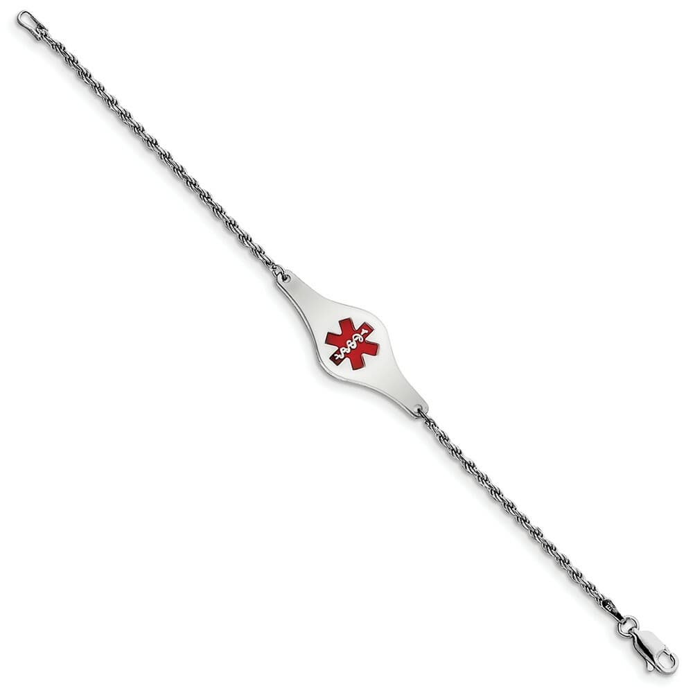 .925 Sterling Silver Rhodium Plated 3mm Childrens Medical ID Rope Bracelet 6" 2
