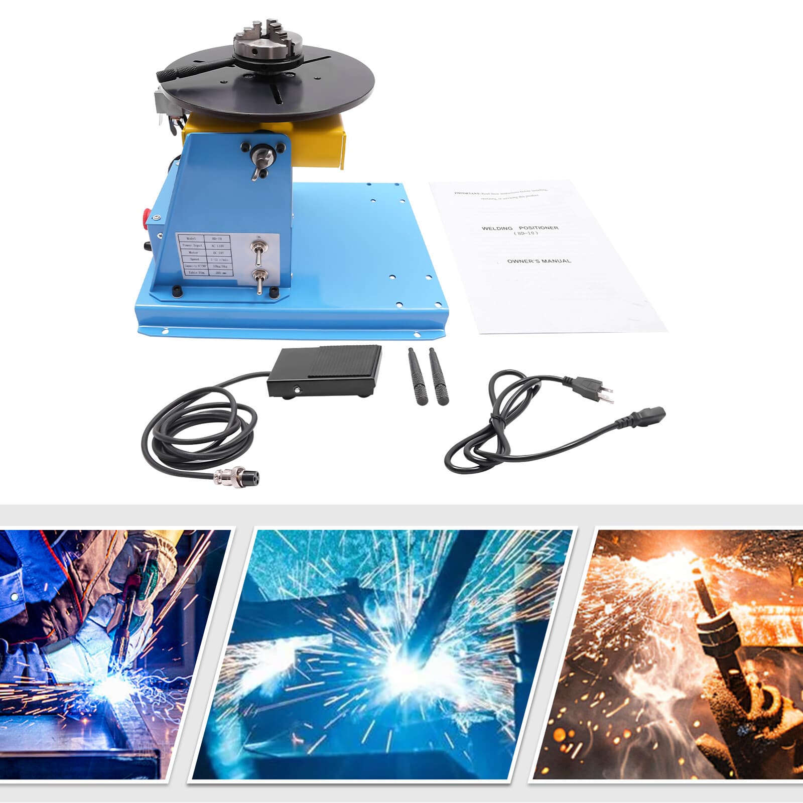 10KG Rotary Welding Positioner 0-90° Positioning Turntable Table 1-12RPM 3-Jaw 3