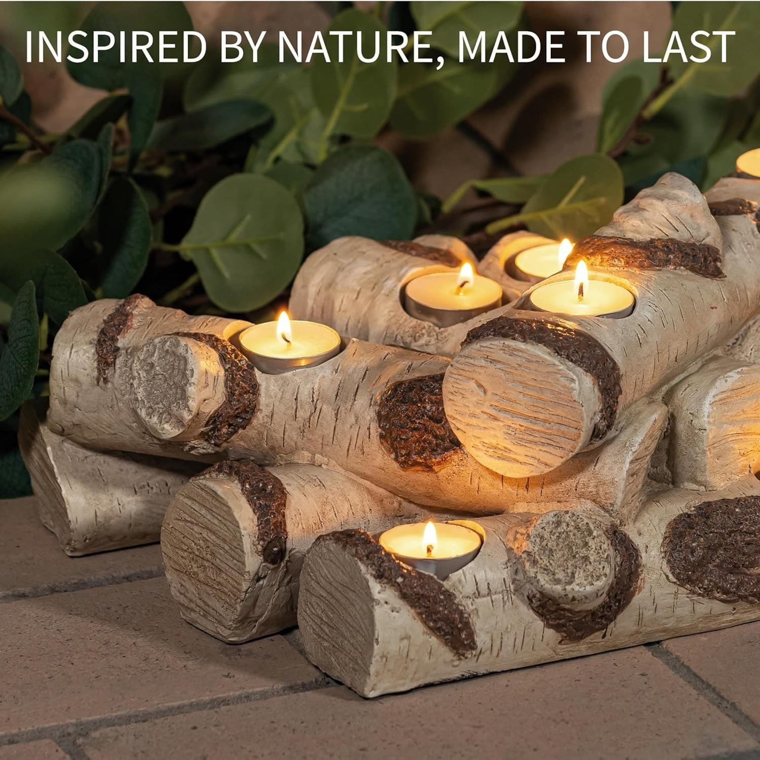 Candelabro de troncos de resina de imitación de madera de abedul, color natural 4