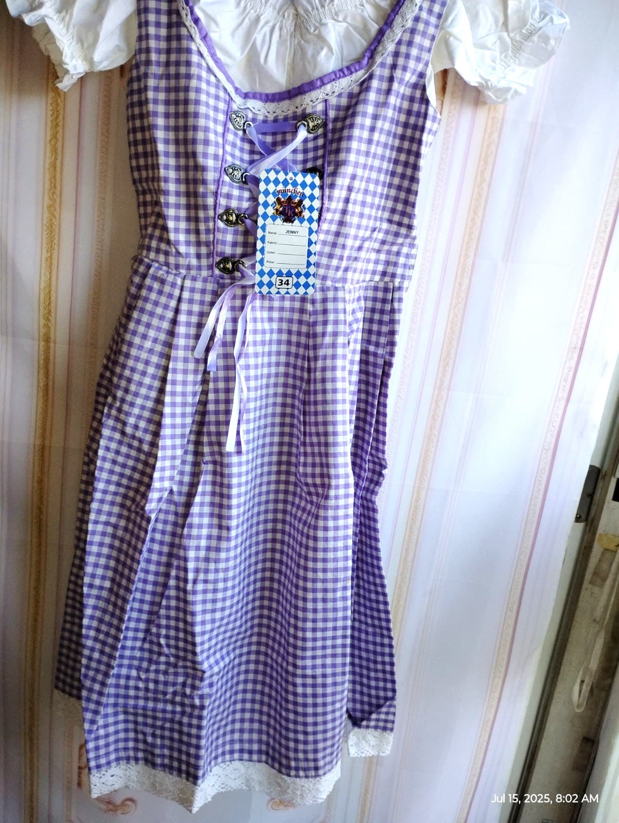 sz 2/4,waist 23".NEW!Germany,Trachten,Oktoberfest,Dirndl Dress,3-pc,Lilac, white 6