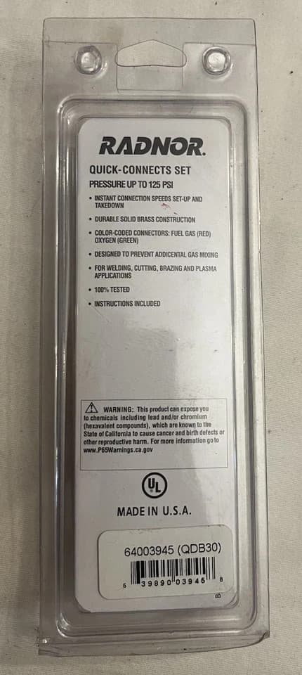 Radnor 64003945 Model QDB30 Regulator To Hose Quick Connect Set 2