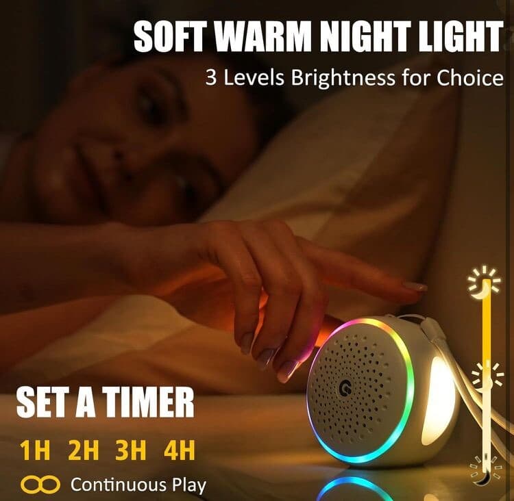 Sleep Sound Machine 27 Sounds Rechargeable White Noise Machine with Night Light 3