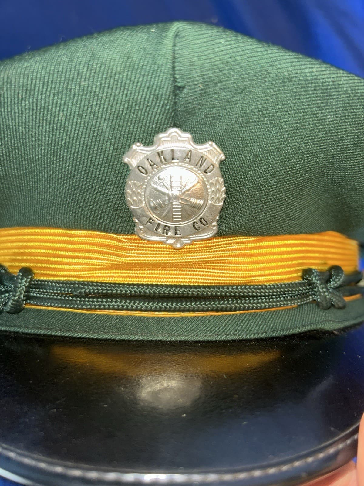 Vintage Oakland Fire Co. Wool Dress Hat Chief Fire Department Green Yellow 2