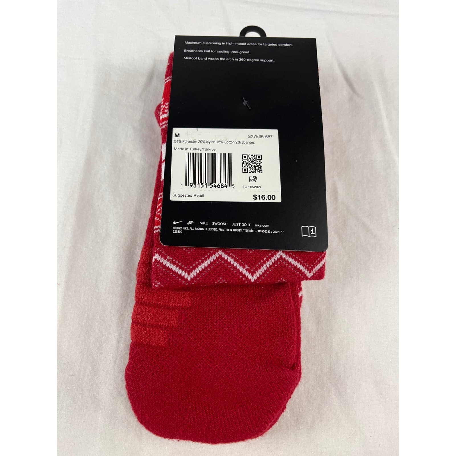 Nike Elite Basketball Crew Socks Youth 5Y 7Y Red Santa Holiday Socks 3
