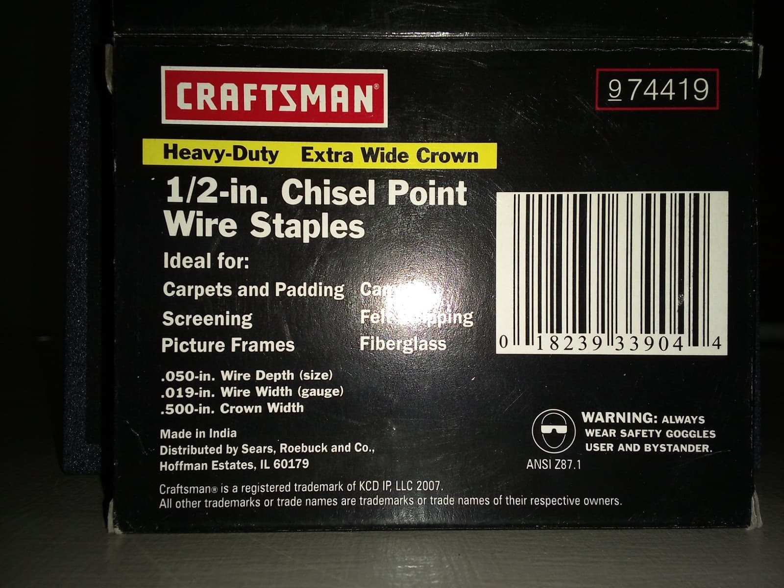 Craftsman 9-74419 1/2" Extra-Wide Crown Chisel-Point Wire Staples HD 1000ea. 5