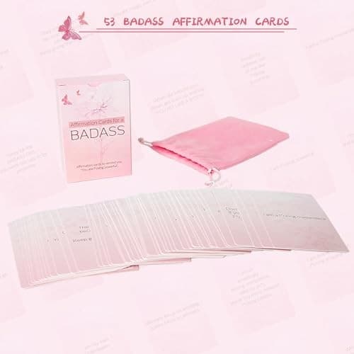  Badass Positive Affirmation Cards Set - Funny Pink Affirmation Cards with Bag 5