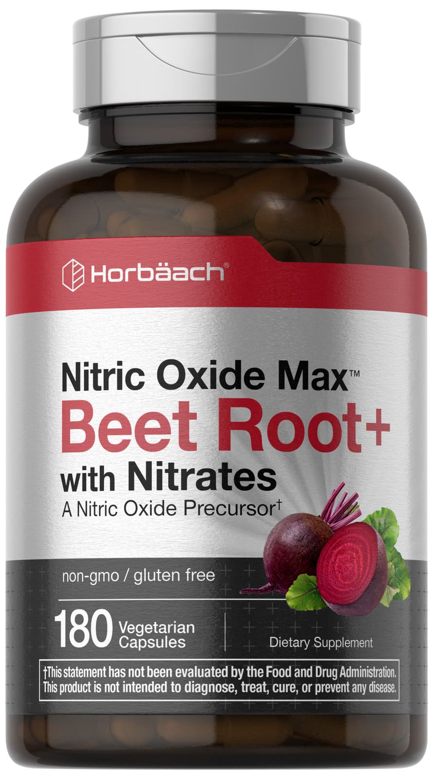 Nitric Oxide Beet Root Capsules | With Nitrates | 180 Count | by Horbaach