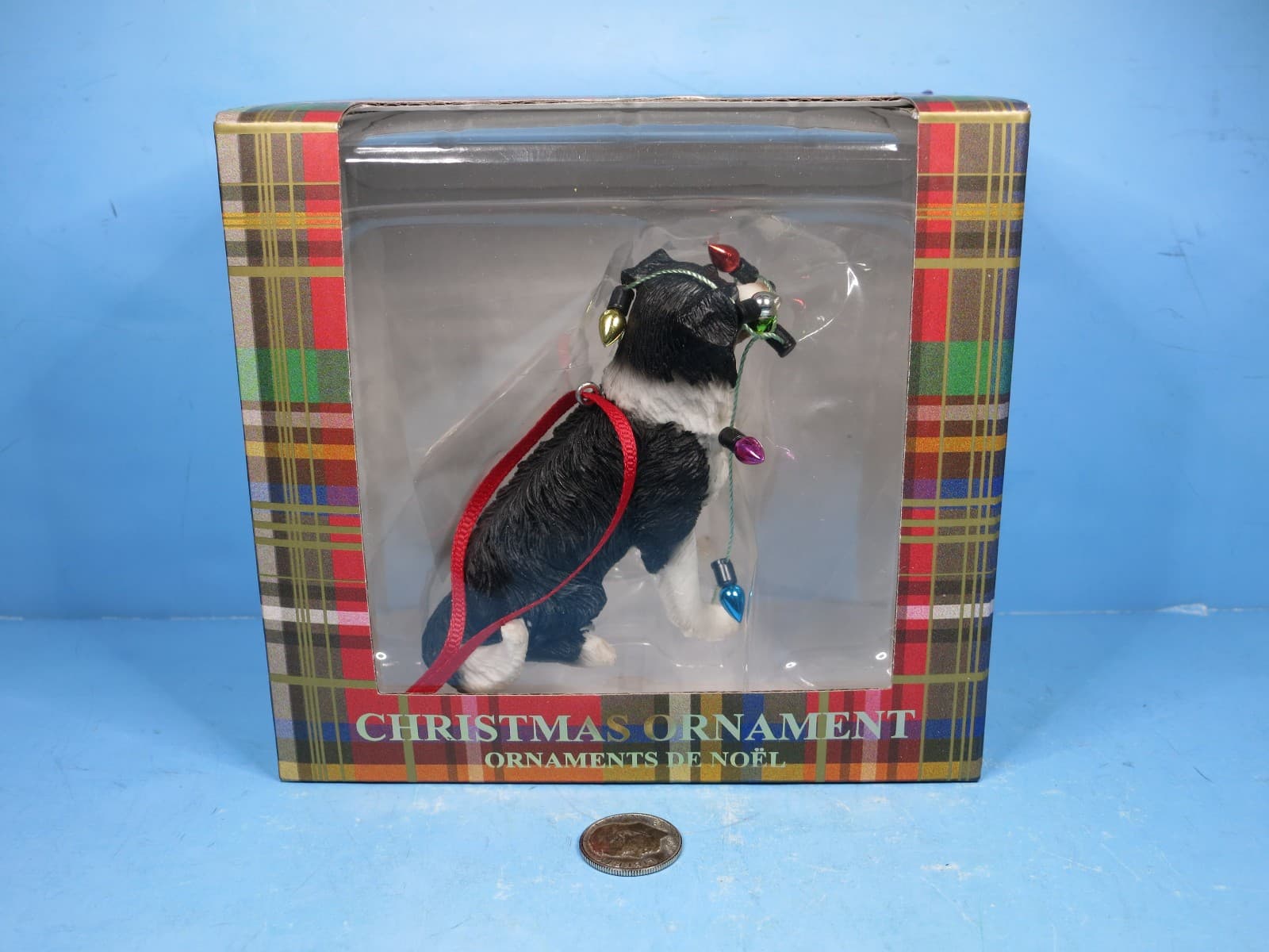 SANDICAST DOG CHRISTMAS ORNAMENT Border Collie W/Light String-New In Box 2