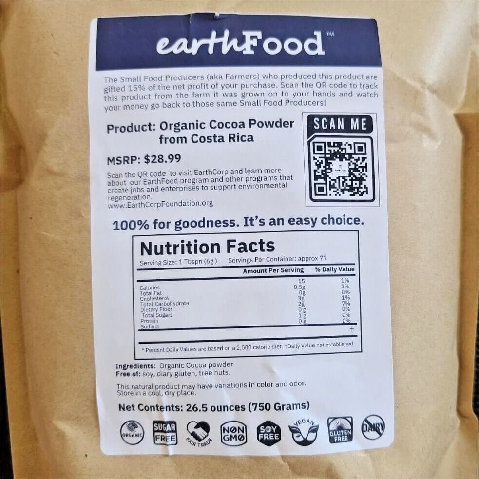 1.5 Lbs Organic Cocoa Powder, from Costa Rica.   (750 g) by EarthFood 3