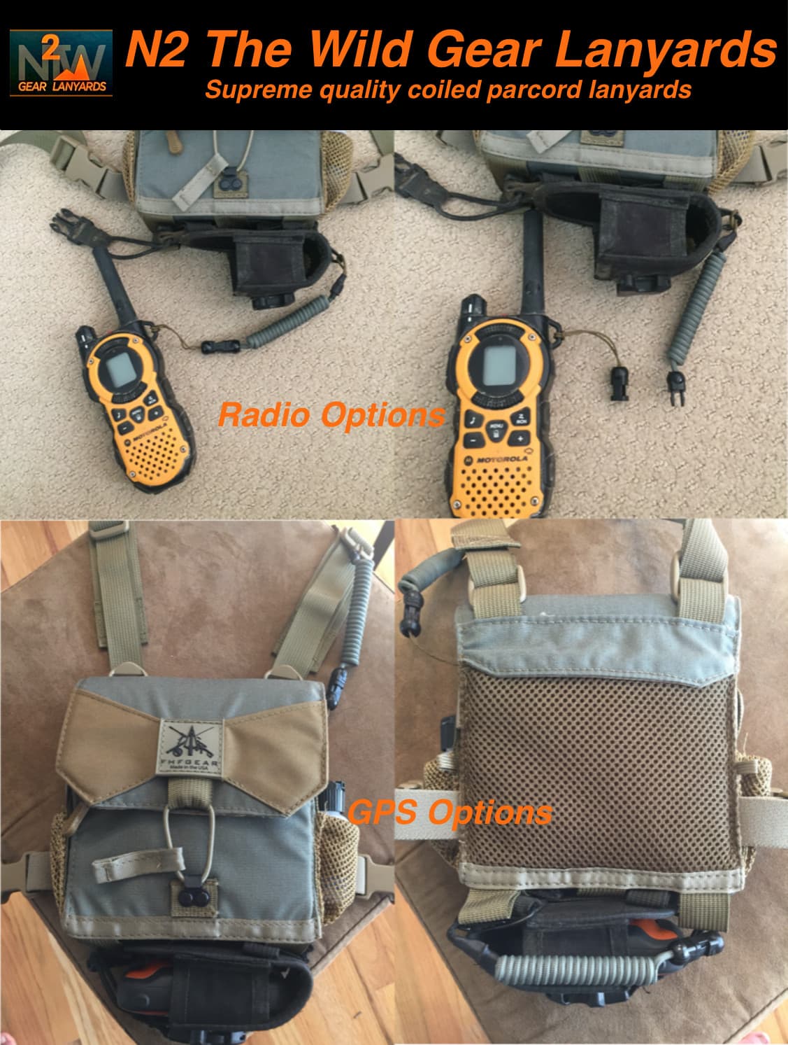 N2 The Wild Gear Lanyards Foliage Green & Orange Bino Harness Rangefinder Tether 6