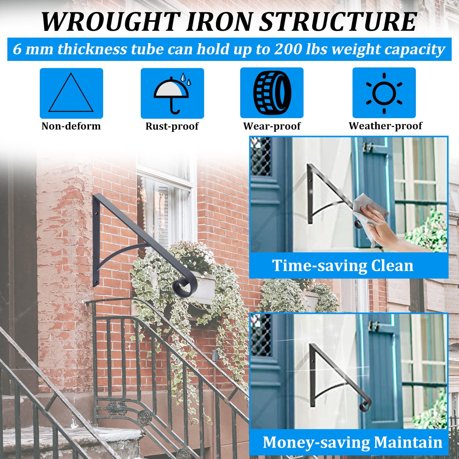 Steel Grab Rail Handrail Railing for 1-2 Steps Wall Mount Hand Rail Bar 6