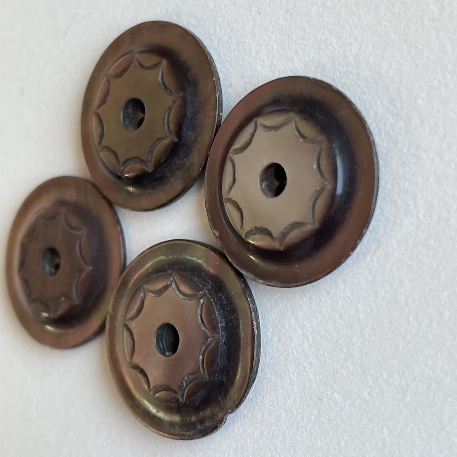 Set Of 4 shell abalone buttons fancy carved Whistle etched 5