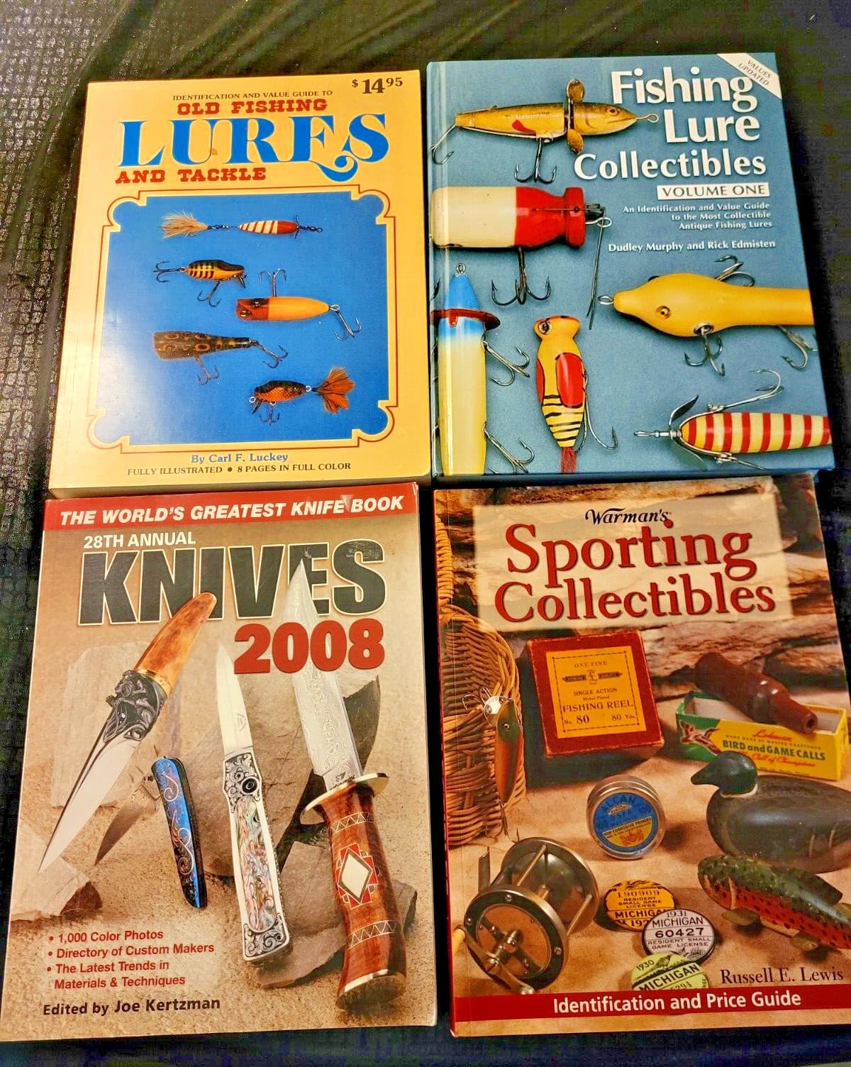 4-FISHING LURES TACKLE-KNIVES-HUNTING COLLECTIBLE PRICE GUIDE BOOKS-REFERENCE