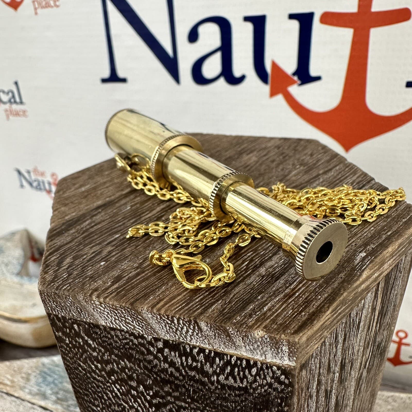Brass Telescope w/ 27" Chain, Small Pocket Size Spyglass, Nautical Monocular 4