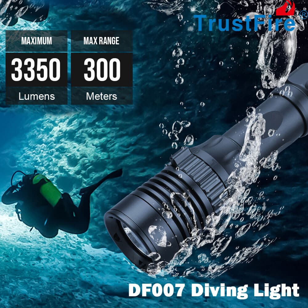 TrustFire 3350LM Diving Light Scuba Flashlight  for 100m Underwater Photography
