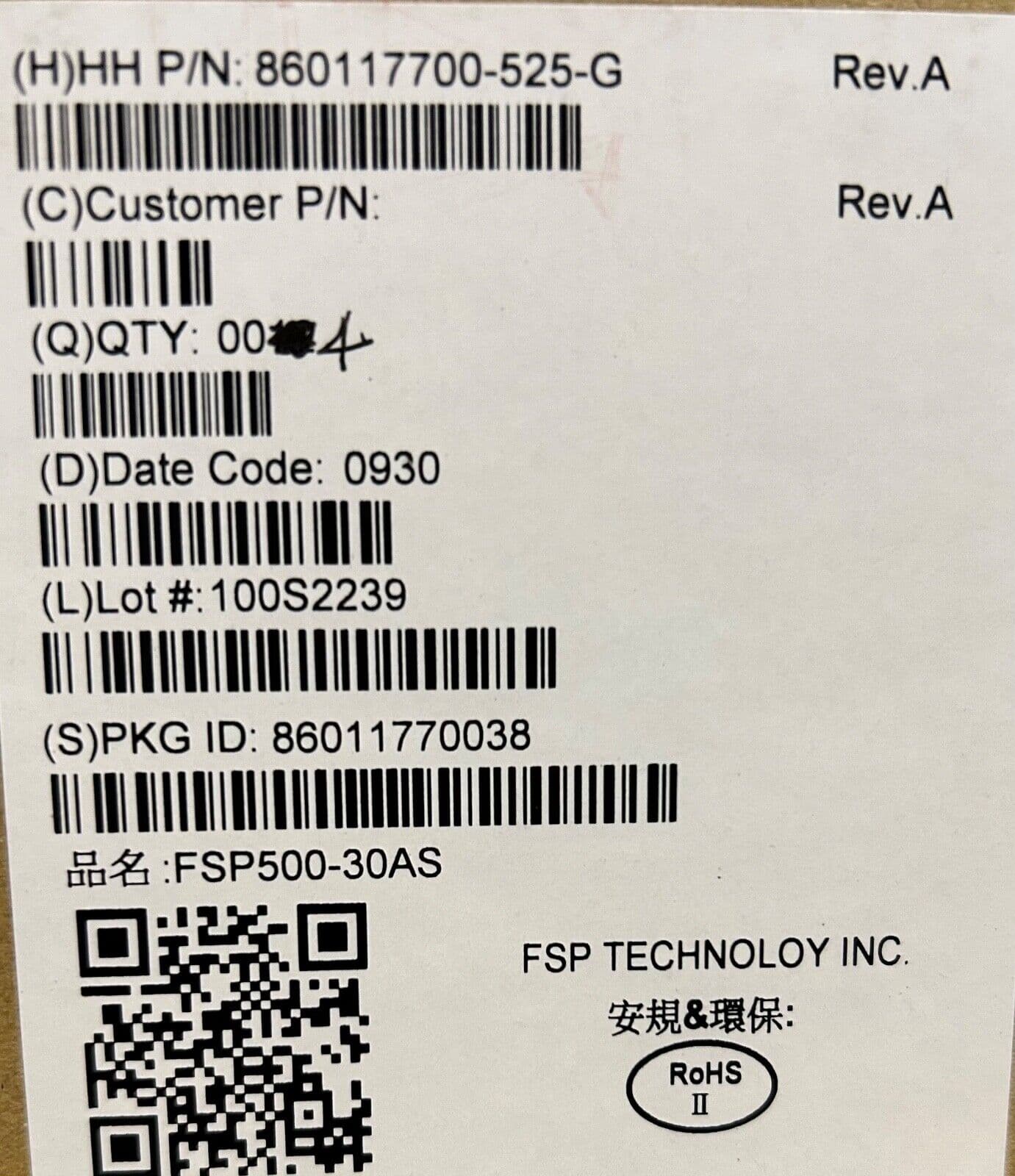 FSP500-30AS Flex 500W Power supply,100-240V AC for Intel Ghost Canyon NUC 10Pin 4