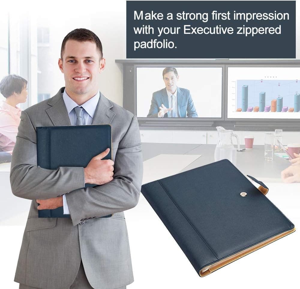 A4 Leather Padfolio with 3 Ring Portfolio Binder w/Clipboard Padfolio for Office 4