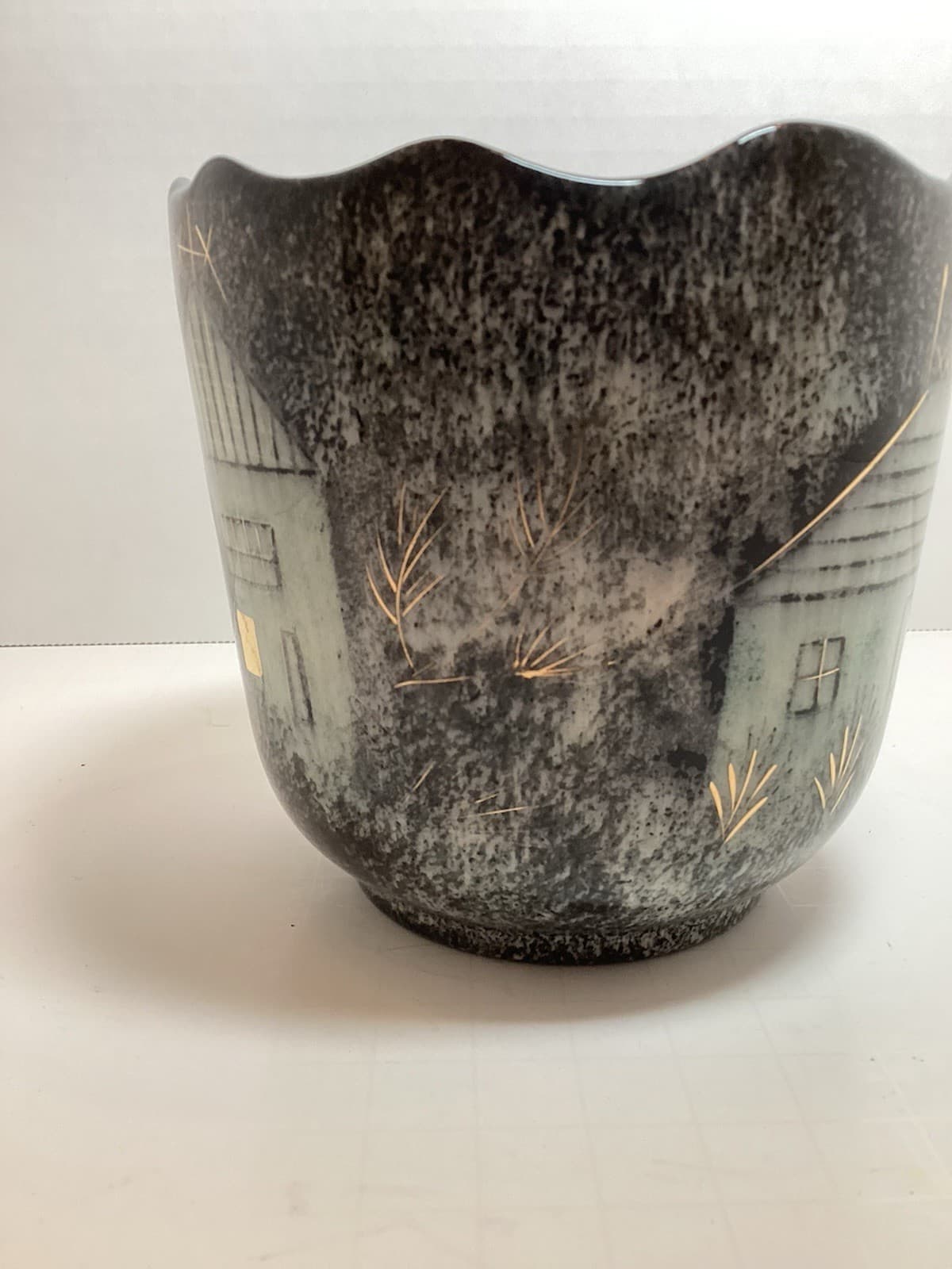 Vintage Sasha Brastoff MCM Painted House Planter With Gold Accents 4