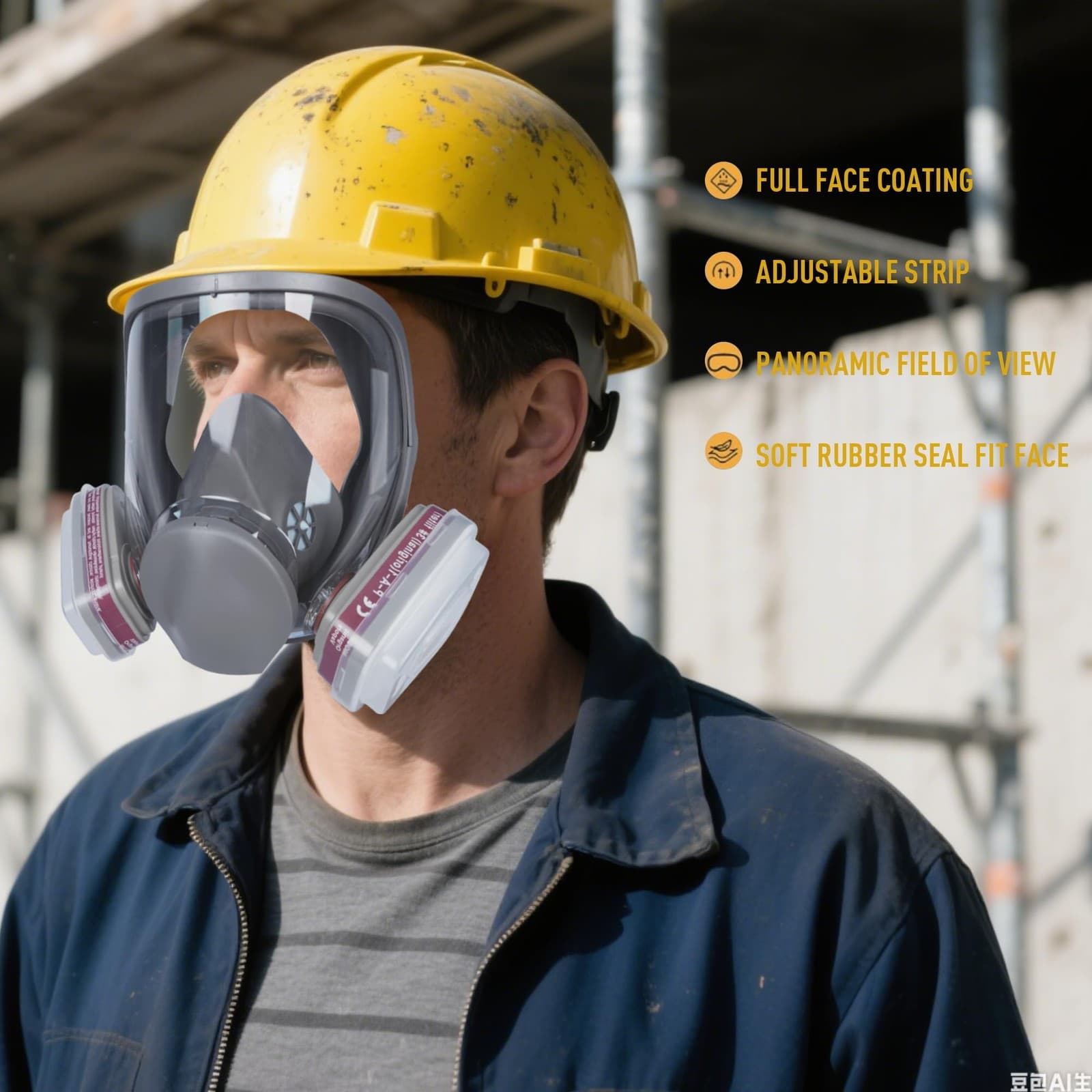 Full Face Reusable Respirator Gas Mask with Filter for Chemical Painting Dust... 4