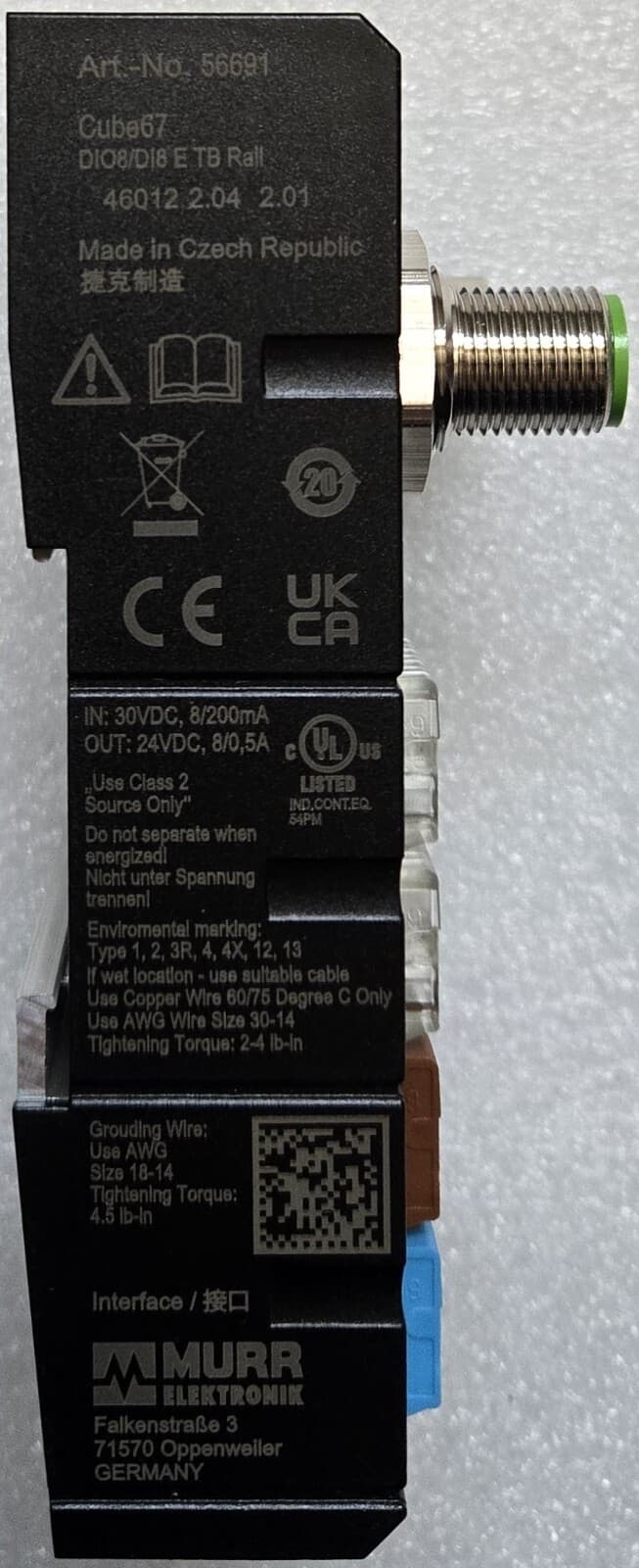 Murr Elektronik 56691 Terminal Module, Cube67, IP67, 8-Inputs 8-Channels 2