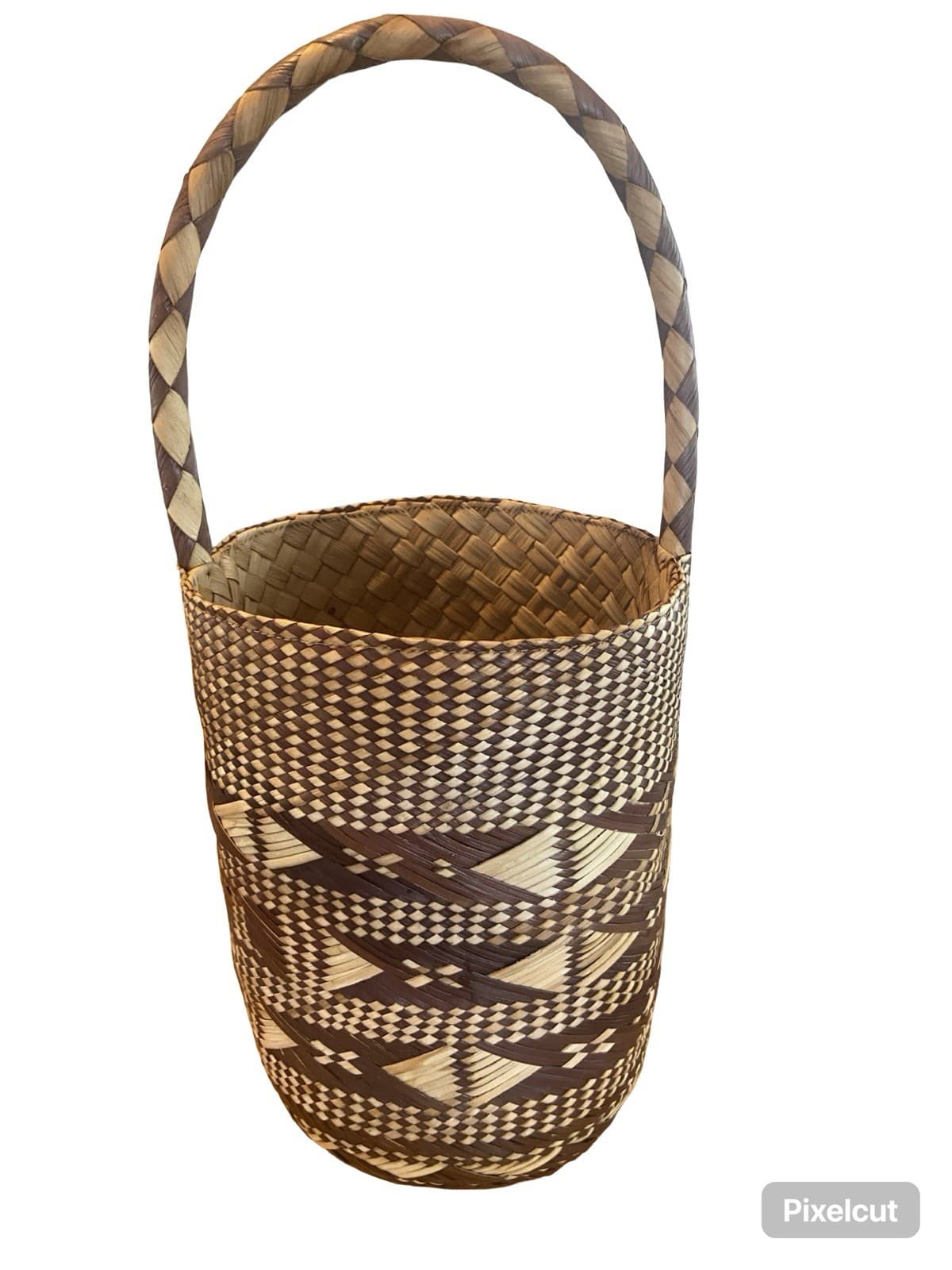 Handwoven Pandanus Thatch Shopping Market Basket with Handles 17” 3