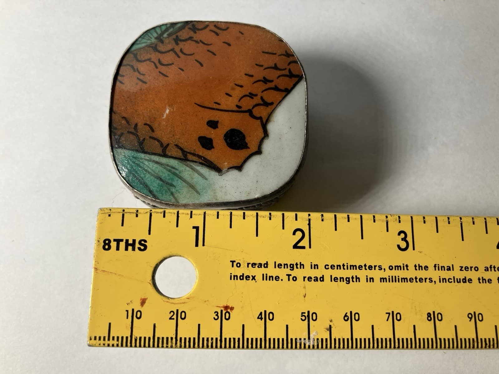 Chinese Porcelain Pottery Shard Trinket Box Fish Skin Silver 5