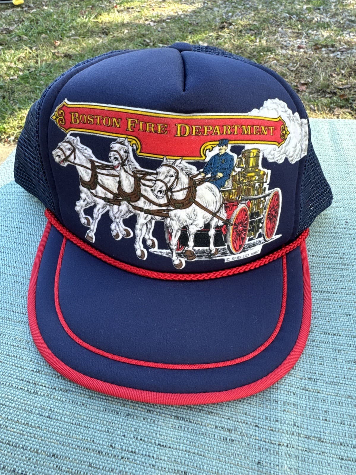 Vintage Boston Fire Dept Hat Shelco Marketing 1987