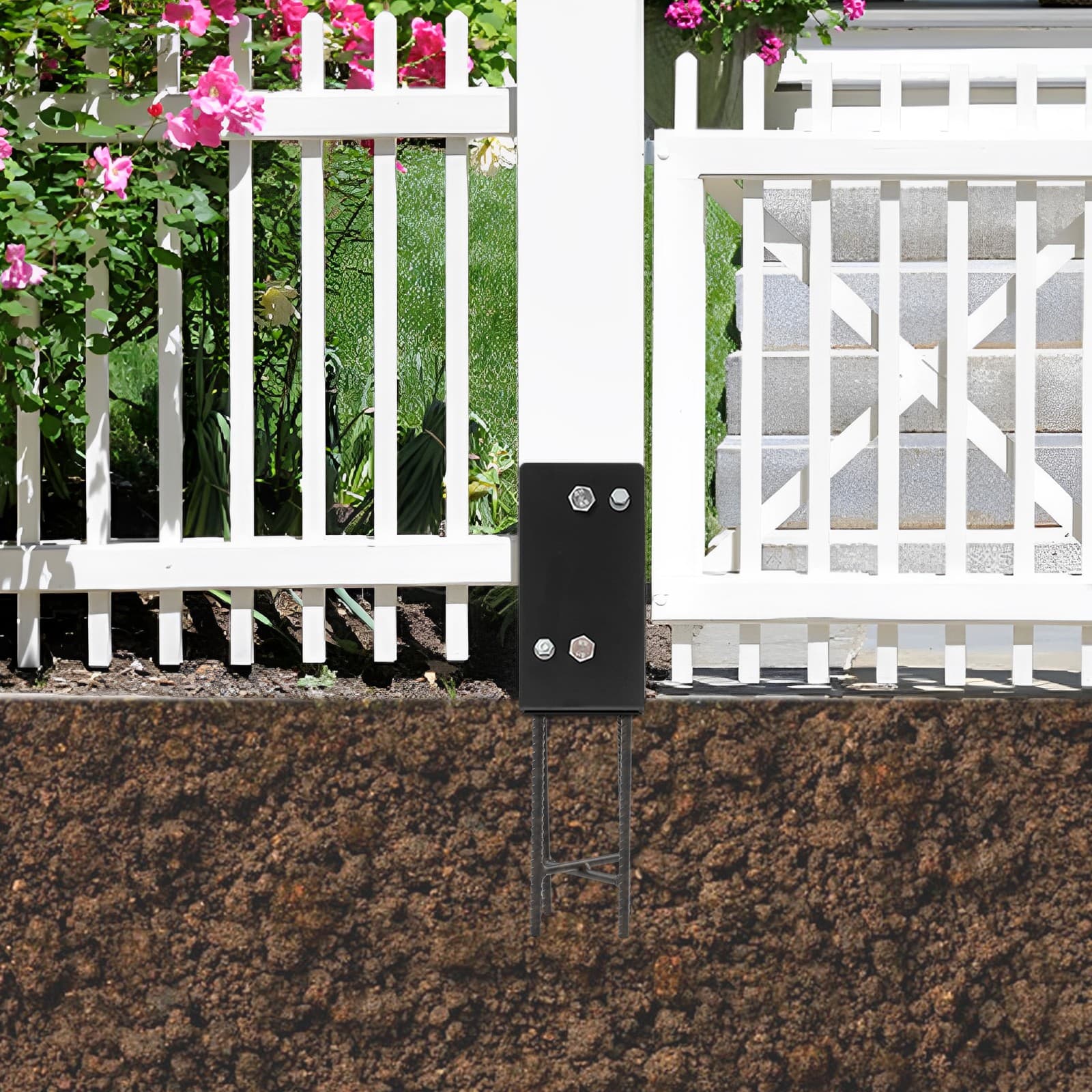 U-Shaped Carbon Steel Post Base Holder for Concrete Foundations - Black 3