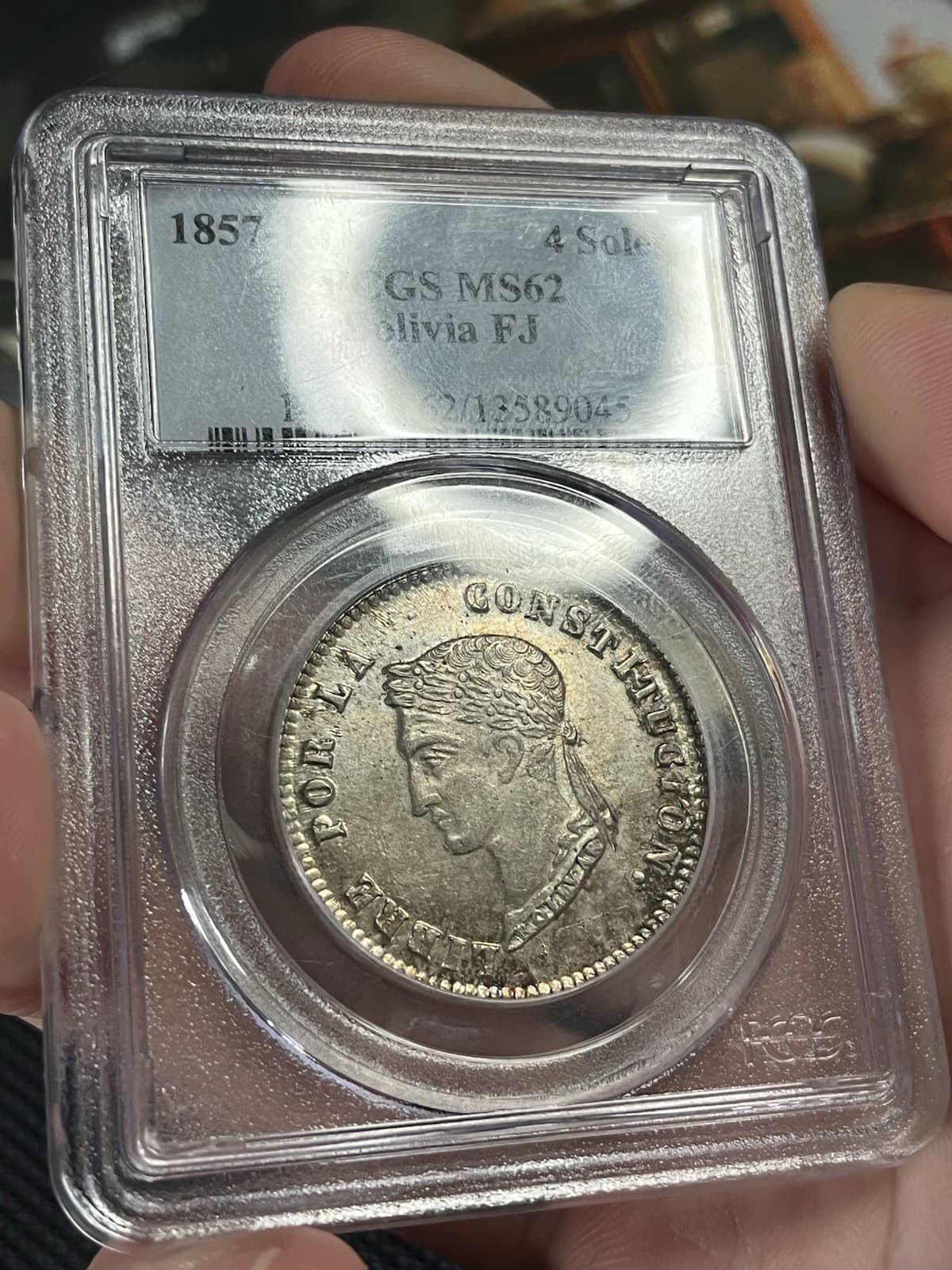 1857 PTS Bolivia 4 Soles PCGS MS62 2