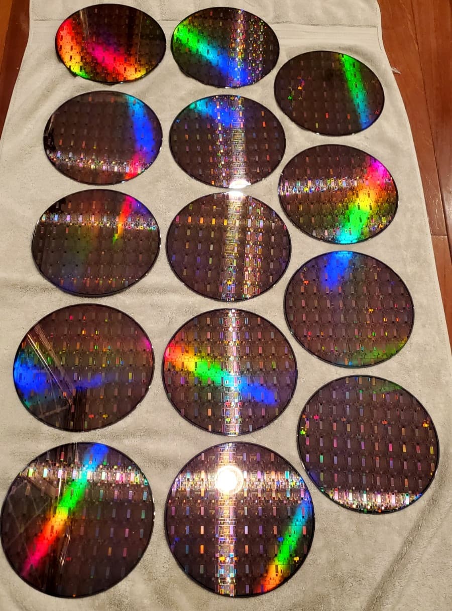 14 PC Lot Semiconductor COPPER Coated Silicon  IC Chips  8" 200mm Wafers # CU 4