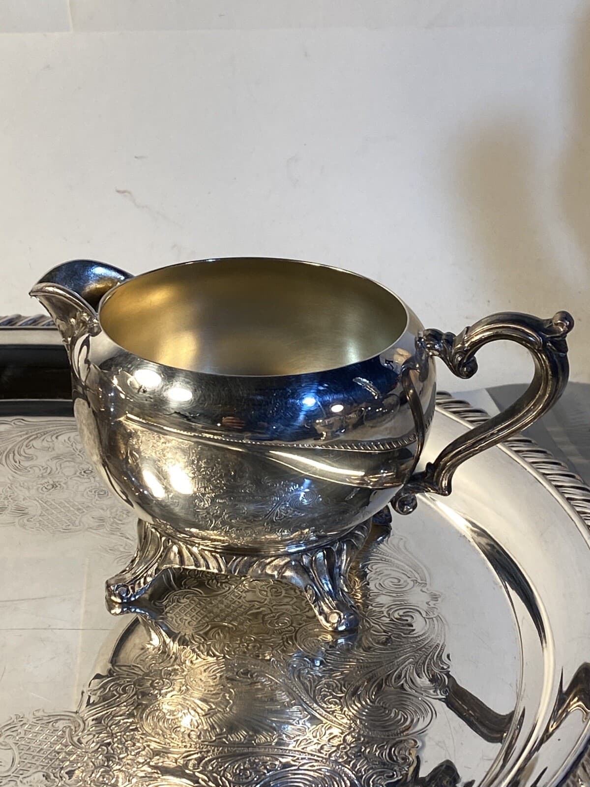 WM Rogers Creamer - Sugar Bowl & Tray Set Silverplate Vintage Lid Included 72-6 3