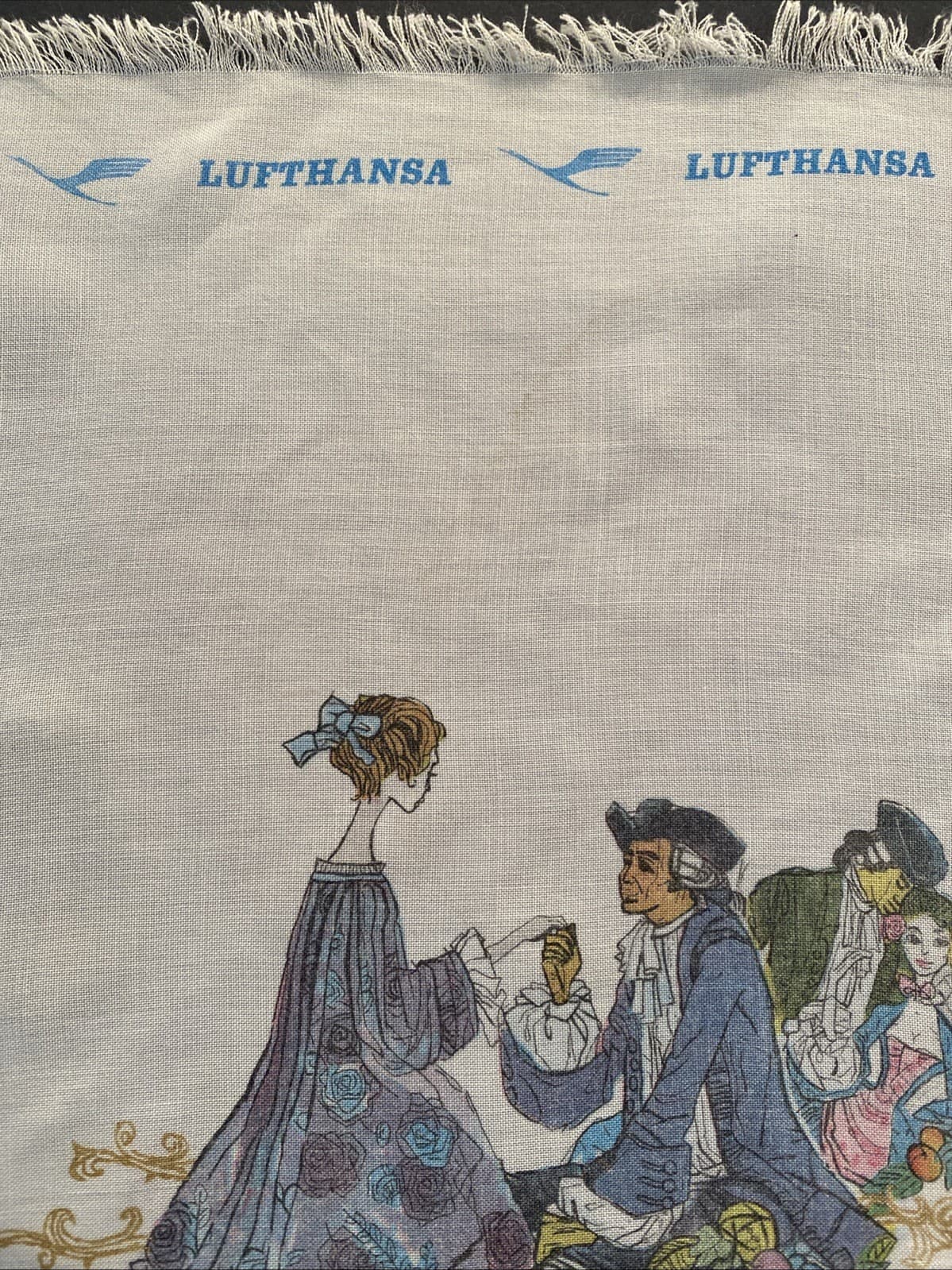 Vtg LUFTHANSA AIRLINES SOUVENIR SILK SCARF Rokoko (Rococo) 1730-70 M. H. Hassler 6