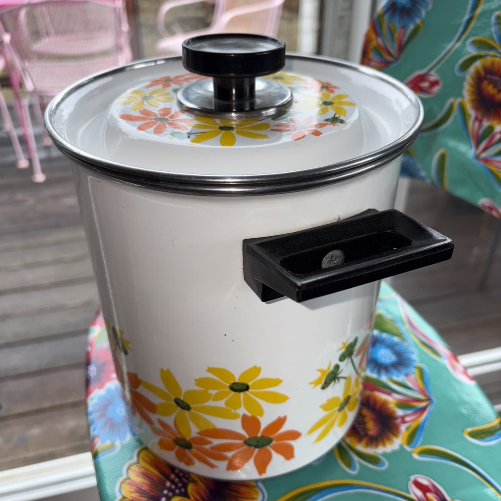 Vintage Ekco Country Garden Porcelain Cookware 5 Qt Steamer Pot 1970’s Flowers 3