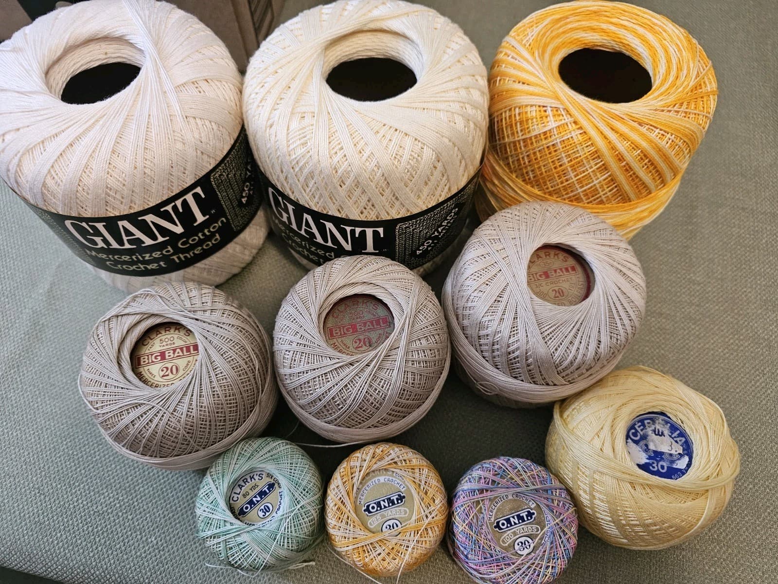 Lot Of 10 Vintage Mercerized Crochet Thread Spools Clarks Giant Mostly New