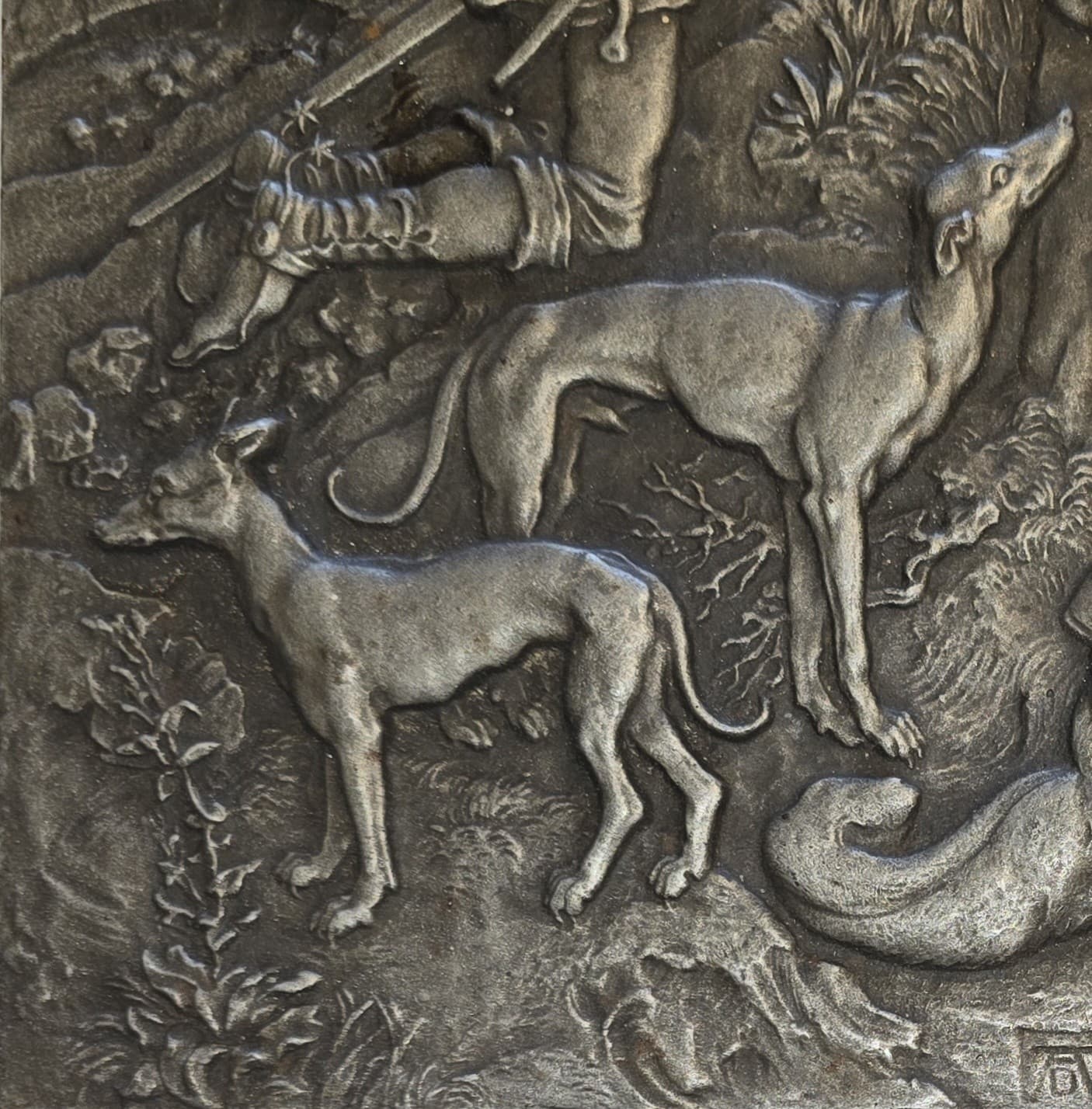 Vintage SHW Cast Iron St Eustace Wall Plaque Relief Hunting Scene 9.5 X 12.5 4