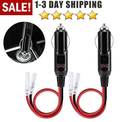 2Pcs Fused Male Car Cigarette Lighter Socket Plug Connector Cable Leads 12V~24V