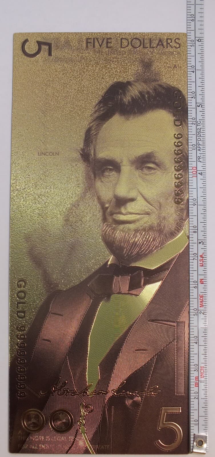 $5 Five US Dollar Concept Design 6" Novelty 24K Gold Foil Plated Note Bill GFN45 3