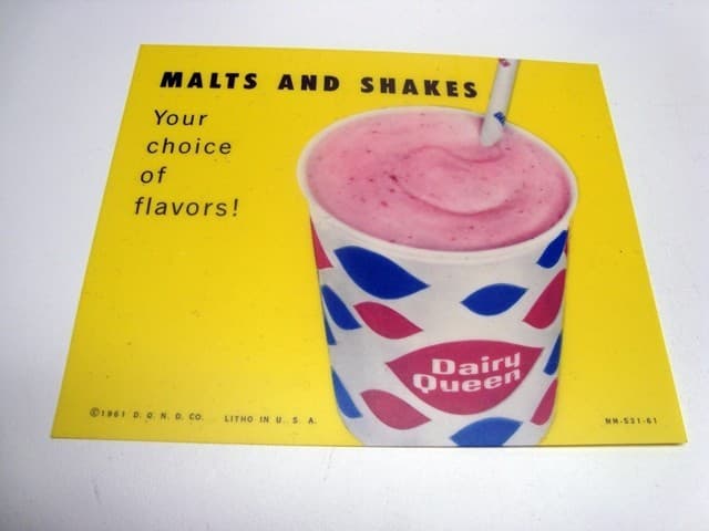 Circa 1961 Dairy Queen, DQ Lighted Sign Insert, MALTS AND SHAKES, Yellow Version