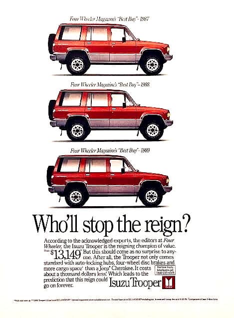 1989 ISUZU TROOPER—ORIGINAL MAGAZINE ADVERTISEMENT—VINTAGE PRINT AD