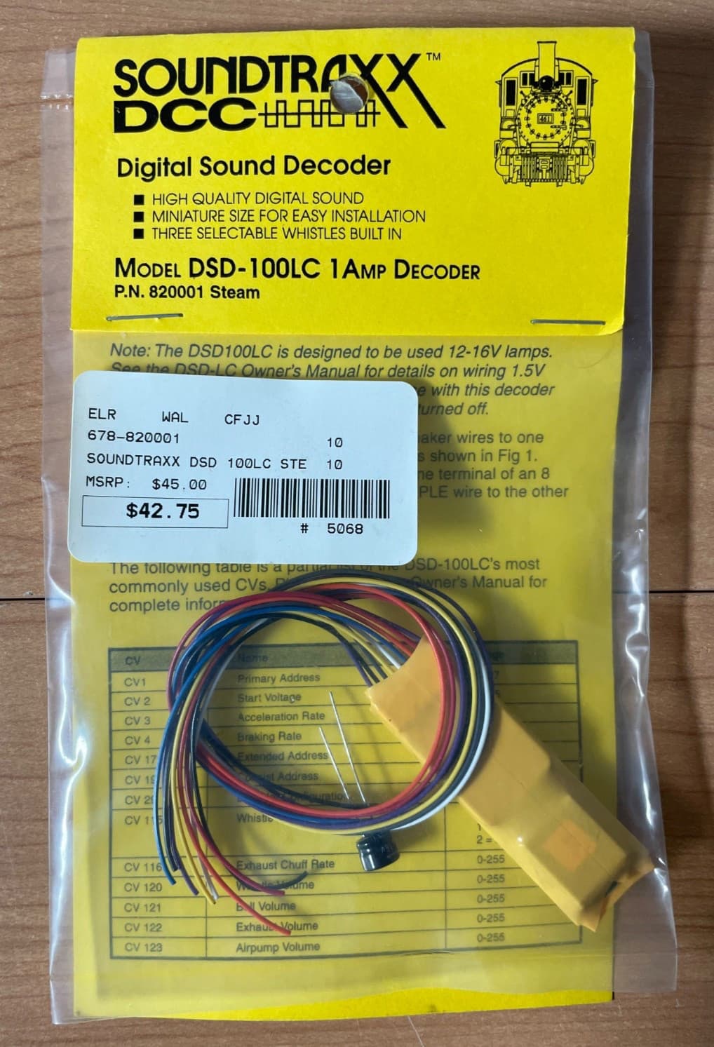 850 - HO/N Scale Soundtraxx 1 Amp Decoder DSD-100LC #820001 Steam