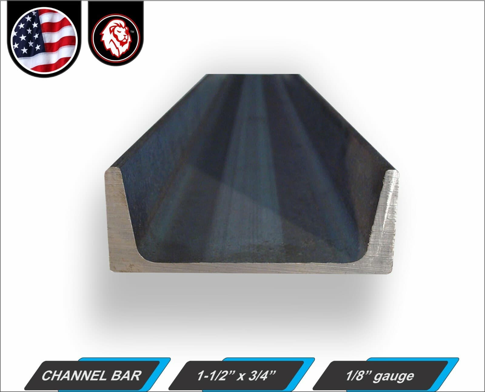 1-1/2" x 3/4" Channel Bar - 1/8" gauge - Mild Steel - 36" inch Long (3-ft) 2