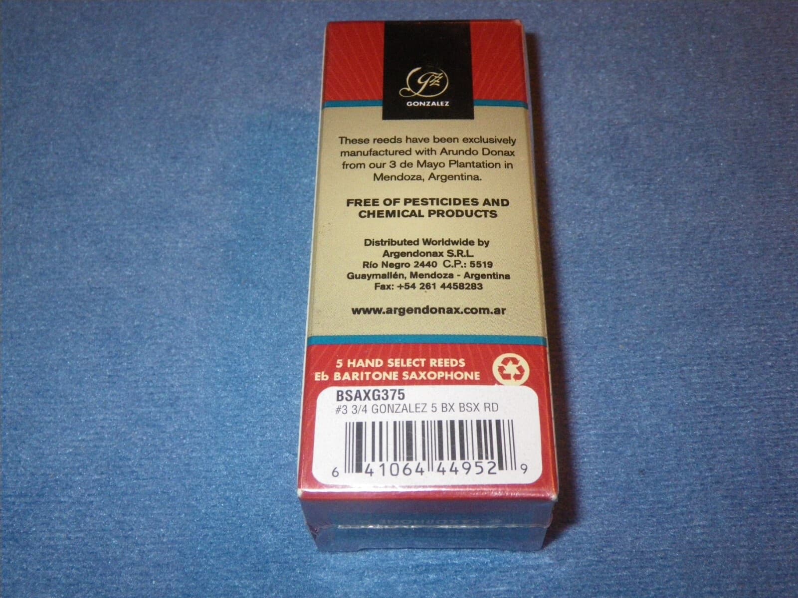 GONZALEZ HAND SELECT BARITONE SAXOPHONE REEDS - BOX of 5 - 3 & 3/4 STRENGTH 3.75 2