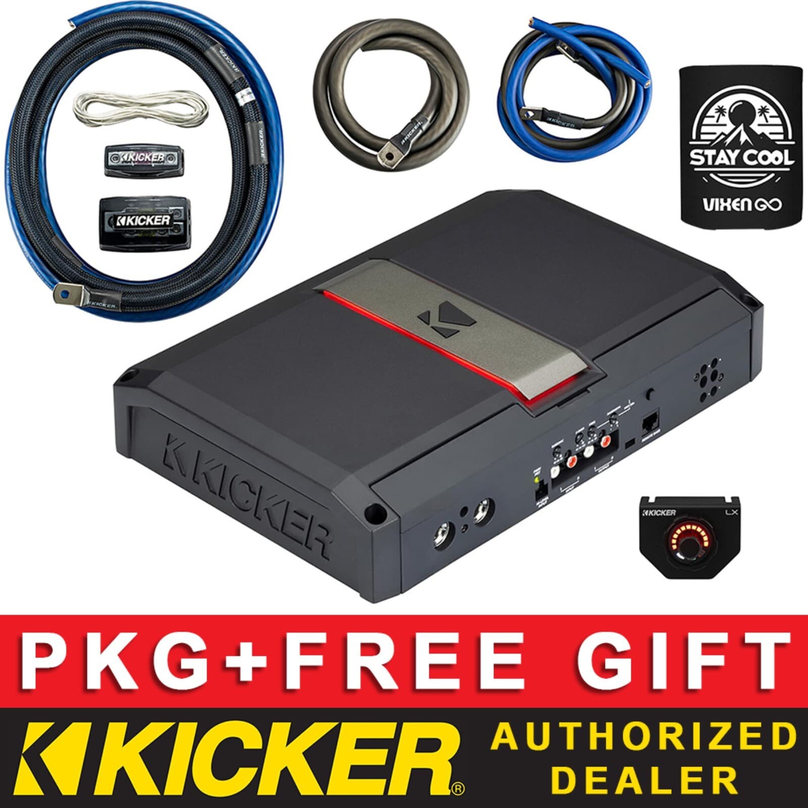 KICKER LX3000.1 CAR AUDIO SUBWOOFER CLASS D 1CH/MONO AMPLIFIER + 0AWG AMP KIT