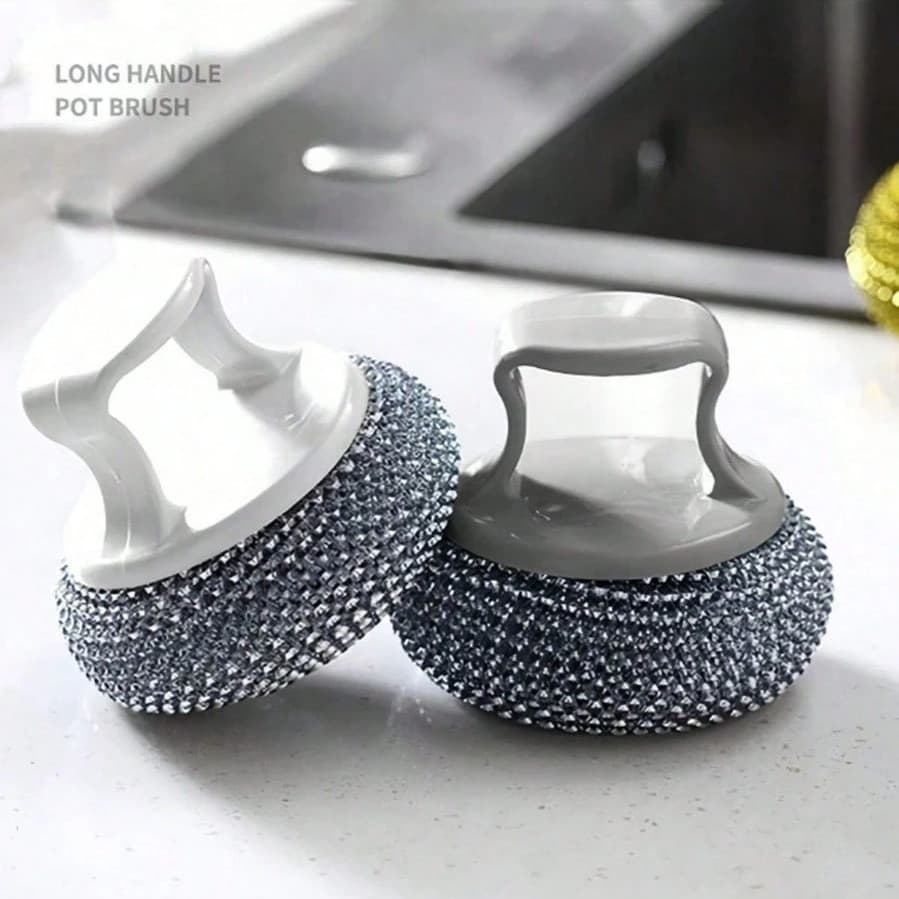 2pcs Stainless Steel Wire Ball Brush – No Scratch Heavy‑Duty Scrubber - NEW 2