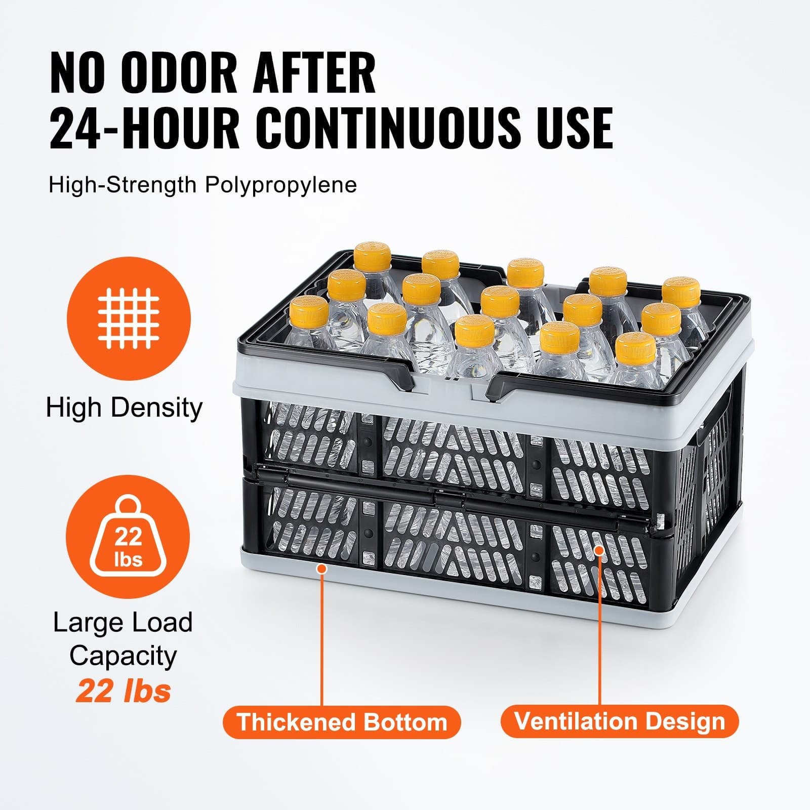 VEVOR Collapsible Shopping Basket,3 Pack,16L Plastic Foldable Storage Crate with 3