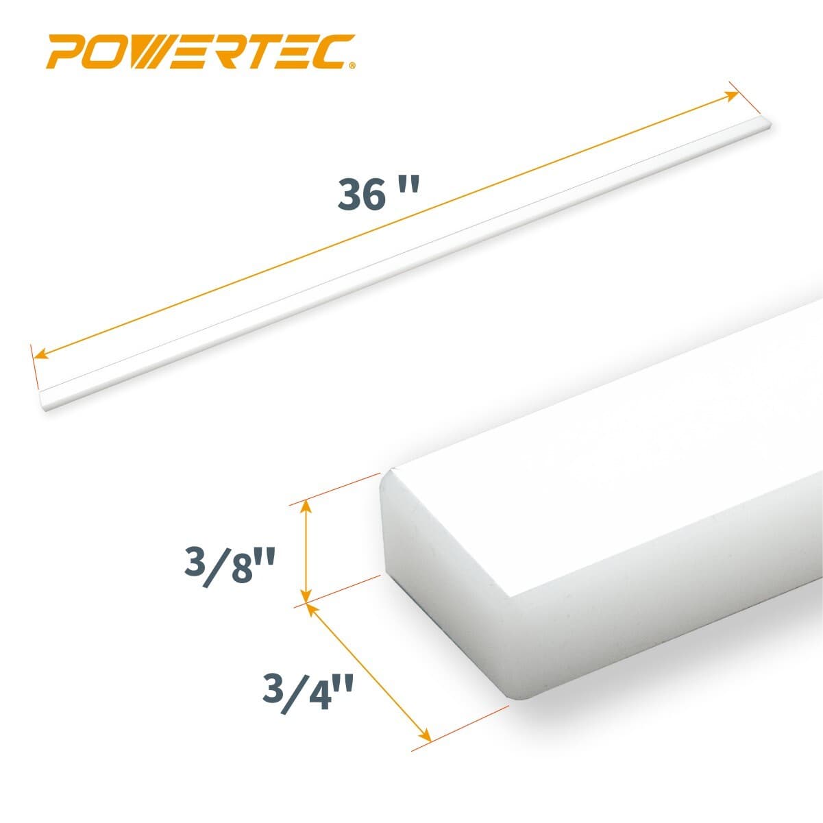 POWERTEC HDPE Miter Bar for Table Saw Sled 3/4" x 3/8" x 36", 4PK (71636-P2) 3