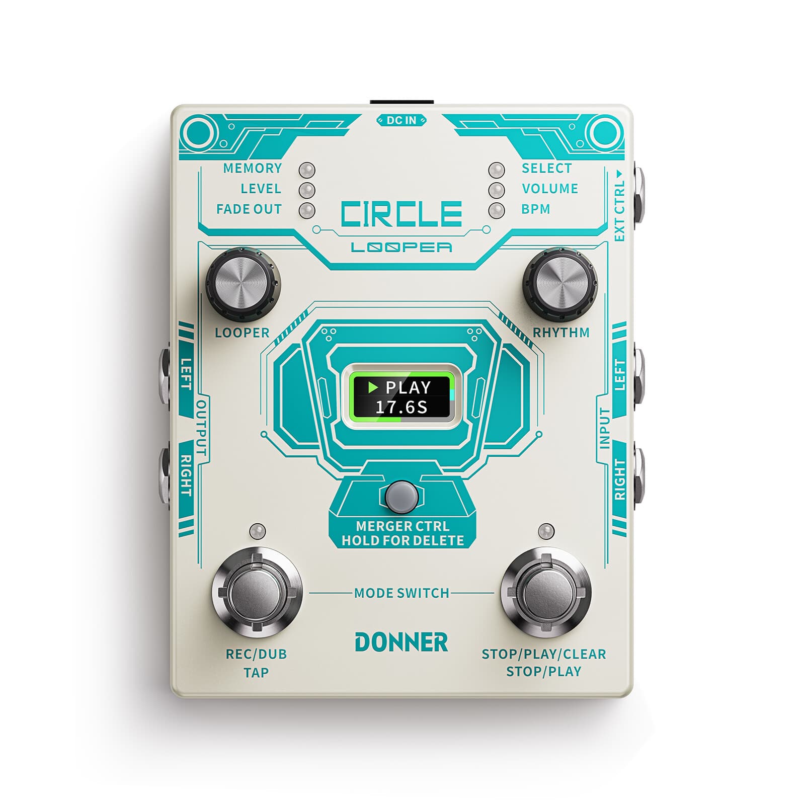Donner Circle Looper Effect Pedal Drum Machine Tap 40 Slot 160 min Loop Time