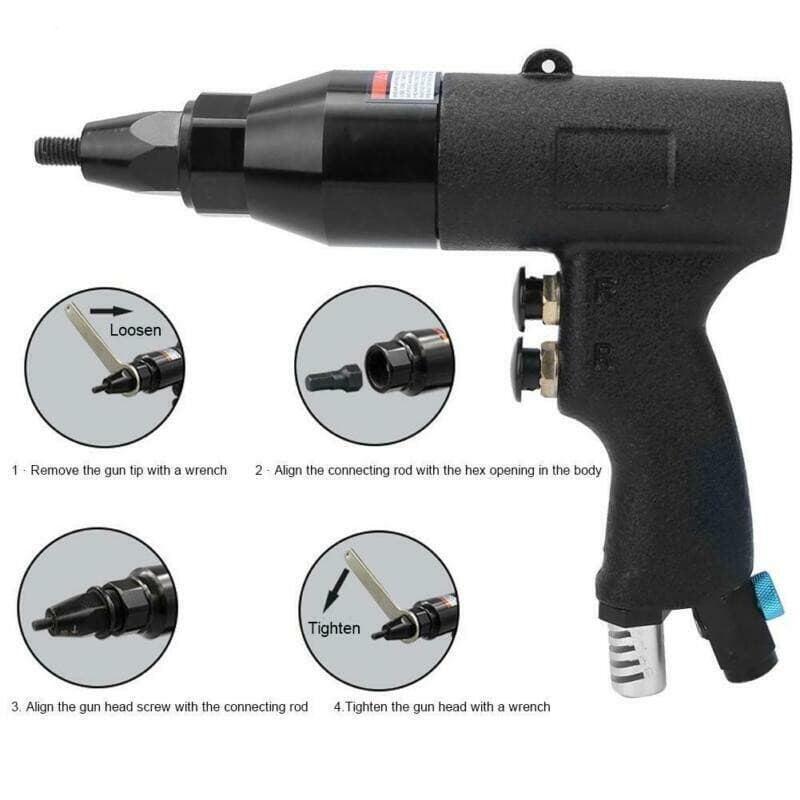 Pneumatic Rivet Nut Gun Rivnut Setting Gun Riveter Air Riveting Tool M6-M8 1/4'' 5