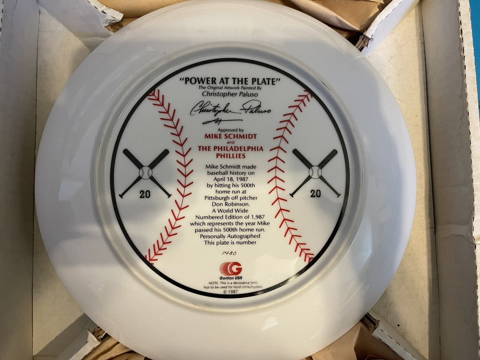 MIKE SCHMIDT AUTOGRAPH SIGNED IN GOLD GARTLAN PLATE #D /1987 PHILLIES 3